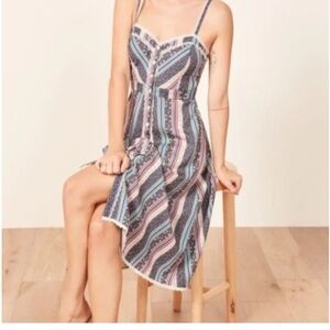 • Reformation • Women’s Dress Sandalwood Heidi Stripe Midi Blue / White 4